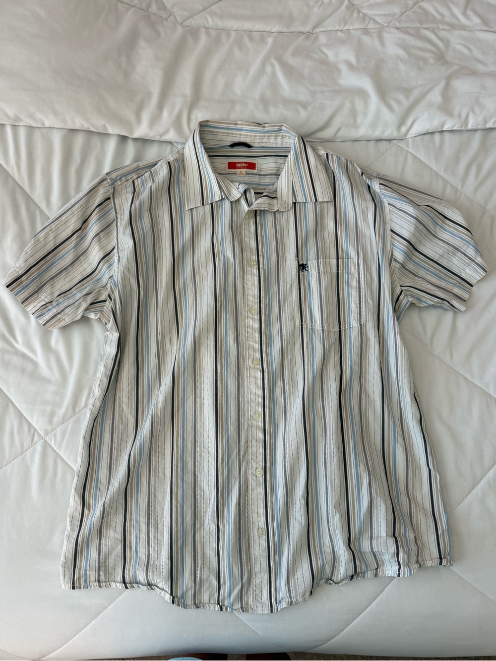 Vintage Mossimo Men's Striped Short-Sleeve Button-Up Shirt - White/Blue